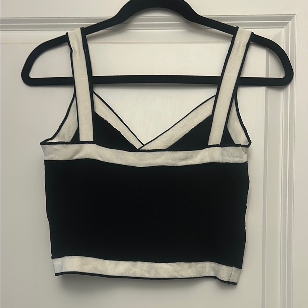 Cider Black and White Asymmetrical Crop Tank Top - Picture 2 of 2